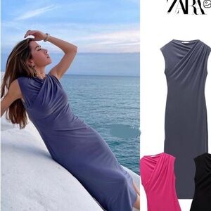 Zara Women's Chic Blue Midi Dress